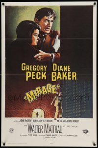 4p548 MIRAGE 1sh '65 cool artwork of Gregory Peck & Diane Baker!