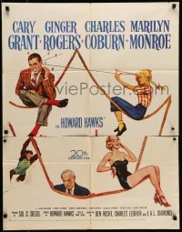4p555 MONKEY BUSINESS INCOMPLETE 1sh '52 Cary Grant, Ginger Rogers, sexy Marilyn Monroe, Coburn!