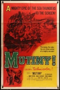 4p560 MUTINY 1sh '52 sailor Mark Stevens fights pirate with hook & knife, cut-throat action!