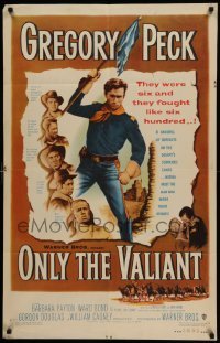4p611 ONLY THE VALIANT 1sh '51 artwork of Gregory Peck swinging rifle, sexy Barbara Payton