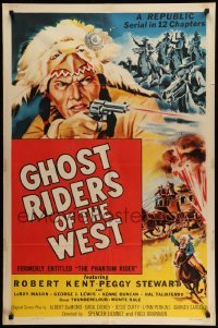 4p650 PHANTOM RIDER 1sh R54 Republic serial, Native American w/gun, Ghost Riders of the West!