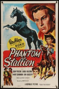 4p651 PHANTOM STALLION 1sh '54 great art of Arizona Cowboy Rex Allen & Koko the Miracle Horse!