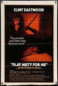 4p660 PLAY MISTY FOR ME 1sh '71 classic Clint Eastwood, Jessica Walter, invitation to terror!