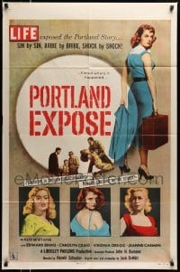 4p668 PORTLAND EXPOSE 1sh '57 sexy bad girl, sin by sin, bribe by bribe, shock by shock!