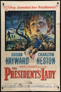 4p673 PRESIDENT'S LADY 1sh '53 art of adulteress Susan Hayward & Charlton Heston!