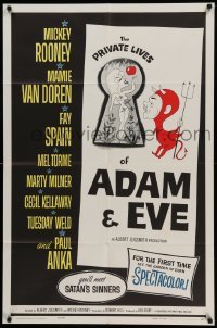 4p684 PRIVATE LIVES OF ADAM & EVE 1sh '60 wacky art of sexy Mamie Van Doren & devil Mickey Rooney!