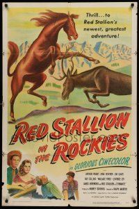 4p709 RED STALLION IN THE ROCKIES 1sh '49 Arthur Franz, art of horse fighting with elk!