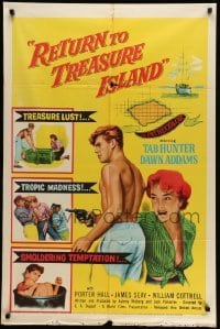 4p719 RETURN TO TREASURE ISLAND 1sh '54 great images of Tab Hunter & sexy Dawn Addams!