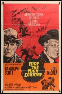 4p722 RIDE THE HIGH COUNTRY 1sh '62 Randolph Scott & Joel McCrea have a showdown in the High Sierra