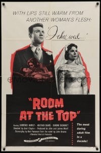 4p735 ROOM AT THE TOP 1sh '59 Laurence Harvey loves Heather Sears AND Simone Signoret!