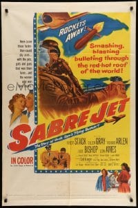 4p745 SABRE JET 1sh '53 Korean War pilot Robert Stack, smashing through the roof of the world!