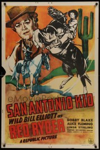 4p752 SAN ANTONIO KID 1sh '44 Wild Bill Elliott as Red Ryder, young Native American Bobby Blake!