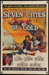4p767 SEVEN CITIES OF GOLD 1sh '55 barechested Richard Egan, Mexican Anthony Quinn, priest Rennie