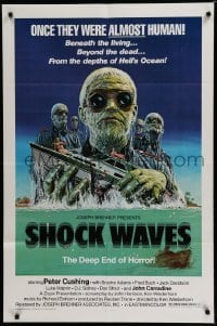 4p778 SHOCK WAVES 1sh '77 Peter Cushing, art of Nazi zombies terrorizing boat!