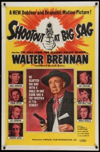 4p779 SHOOTOUT AT BIG SAG 1sh '62 great close up of Walter Brennan holding gun & Bible!