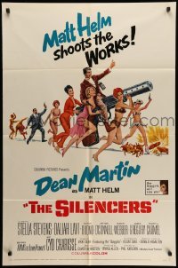 4p783 SILENCERS 1sh '66 outrageous sexy phallic art of Dean Martin & Slaygirls by Brian Bysouth!