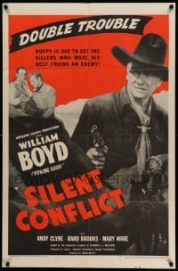 4p784 SILENT CONFLICT 1sh '48 William Boyd as Hopalong Cassidy with gun and white bandana!