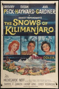 4p813 SNOWS OF KILIMANJARO 1sh '52 art of Gregory Peck, Susan Hayward & Ava Gardner in Africa!
