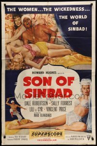 4p821 SON OF SINBAD 1sh '55 Howard Hughes, great art of super sexy harem women!