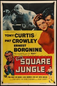 4p831 SQUARE JUNGLE 1sh '56 great artwork of boxing Tony Curtis fighting in the ring!