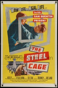 4p844 STEEL CAGE 1sh '54 Paul Kelly is a criminal inside San Quentin prison!