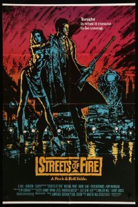 4p855 STREETS OF FIRE 1sh '84 Walter Hill, Dianle Lane, cool dayglo style Riehm art!
