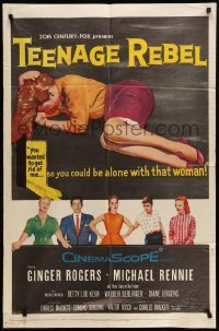 4p875 TEENAGE REBEL 1sh '56 Michael Rennie sends daughter to mom Ginger Rogers so he can have fun!