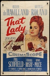 4p884 THAT LADY 1sh '55 Terence Young, art of Gilbert Roland & Olivia de Havilland with eyepatch!