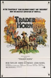 4p915 TRADER HORN 1sh '73 Larry Salk artwork of Rod Taylor & Anne Heywood in the jungle!