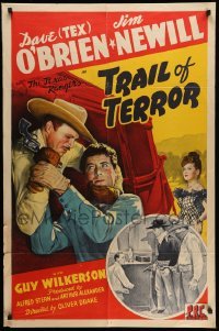4p917 TRAIL OF TERROR 1sh '43 cowboys Dave O'Brien & Jim Newill are The Texas Rangers!