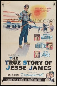 4p924 TRUE STORY OF JESSE JAMES 1sh '57 Nicholas Ray, Robert Wagner, Jeffrey Hunter, Hope Lange