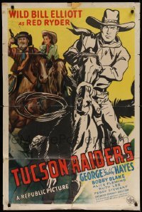 4p928 TUCSON RAIDERS 1sh '44 Wild Bill Elliott & Gabby Hayes in Arizona, cool art!