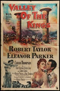 4p946 VALLEY OF THE KINGS 1sh '54 cool art of Robert Taylor & Eleanor Parker in Egypt!