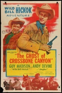 4p973 WILD BILL HICKOK 1sh '50s Guy Madison in the title role, The Ghost of Crossbone Canyon!