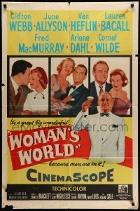 4p987 WOMAN'S WORLD 1sh '54 June Allyson, Clifton Webb, Van Heflin, Lauren Bacall, Arlene Dahl!