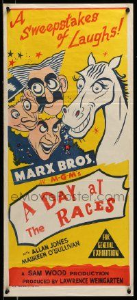 4r299 DAY AT THE RACES Aust daybill R60 best Hirschfeld art of Groucho, Chico & Harpo Marx!