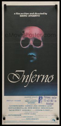4r341 INFERNO Aust daybill '80 Dario Argento horror, cool skull & bleeding mouth artwork!