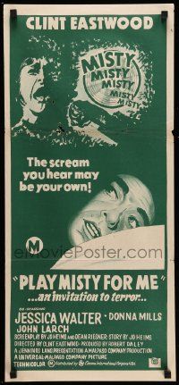 4r378 PLAY MISTY FOR ME Aust daybill '71 Clint Eastwood, Jessica Walter, subsequent printing!