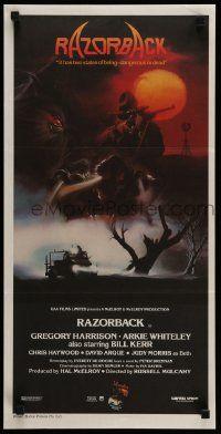 4r391 RAZORBACK Aust daybill '84 Australian horror, cool artwork by Brian Clinton!
