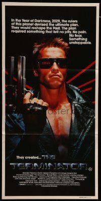 4r449 TERMINATOR Aust daybill '84 super close up of classic cyborg Arnold Schwarzenegger w/gun!