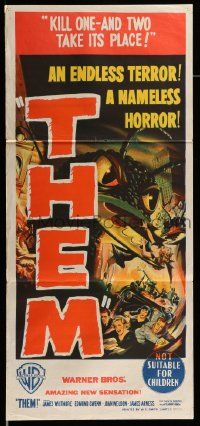 4r454 THEM Aust daybill '54 classic sci-fi, art of horror horde of giant bugs terrorizing people!