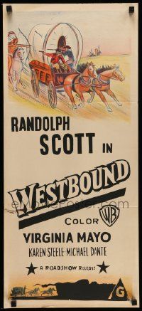 4r461 UNIVERSAL Aust daybill '50s cool different cowboy western stone litho artwork, Westbound!