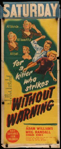 4r479 WITHOUT WARNING Aust daybill '52 art of the Love-Killer about to stab his victim!