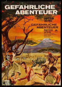 4r534 AFRICA - TEXAS STYLE German '67 art of Hugh O'Brian roping rhino, savage lion!