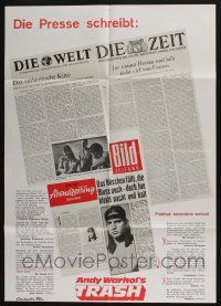 4r541 ANDY WARHOL'S TRASH German '71 Joe Dallessandro, Andy Warhol, cool newspaper design!