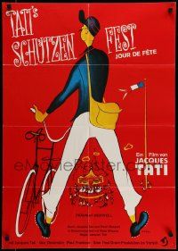 4r636 JOUR DE FETE German R70s Jour de fete, different art of Jacques Tati on red background!