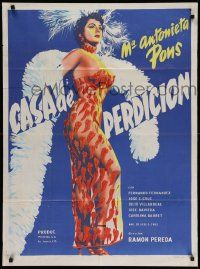 4r042 CASA DE PERDICION Mexican poster '56 sexy Maria Antonieta Pons in see-through pepper dress!