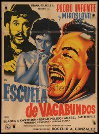 4r065 ESCUELA DE VAGABUNDOS Mexican poster '55 Pedro Infante, Miroslava Stern, wacky art!