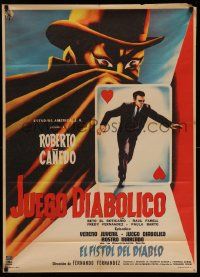 4r074 JUEGO DIABOLICO Mexican poster '61 The Diabolical Game, Roberto Canedo, playing card artwork
