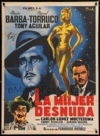 4r085 LA MUJER DESNUDA Mexican poster '53 art of golden naked woman by Diaz M.!